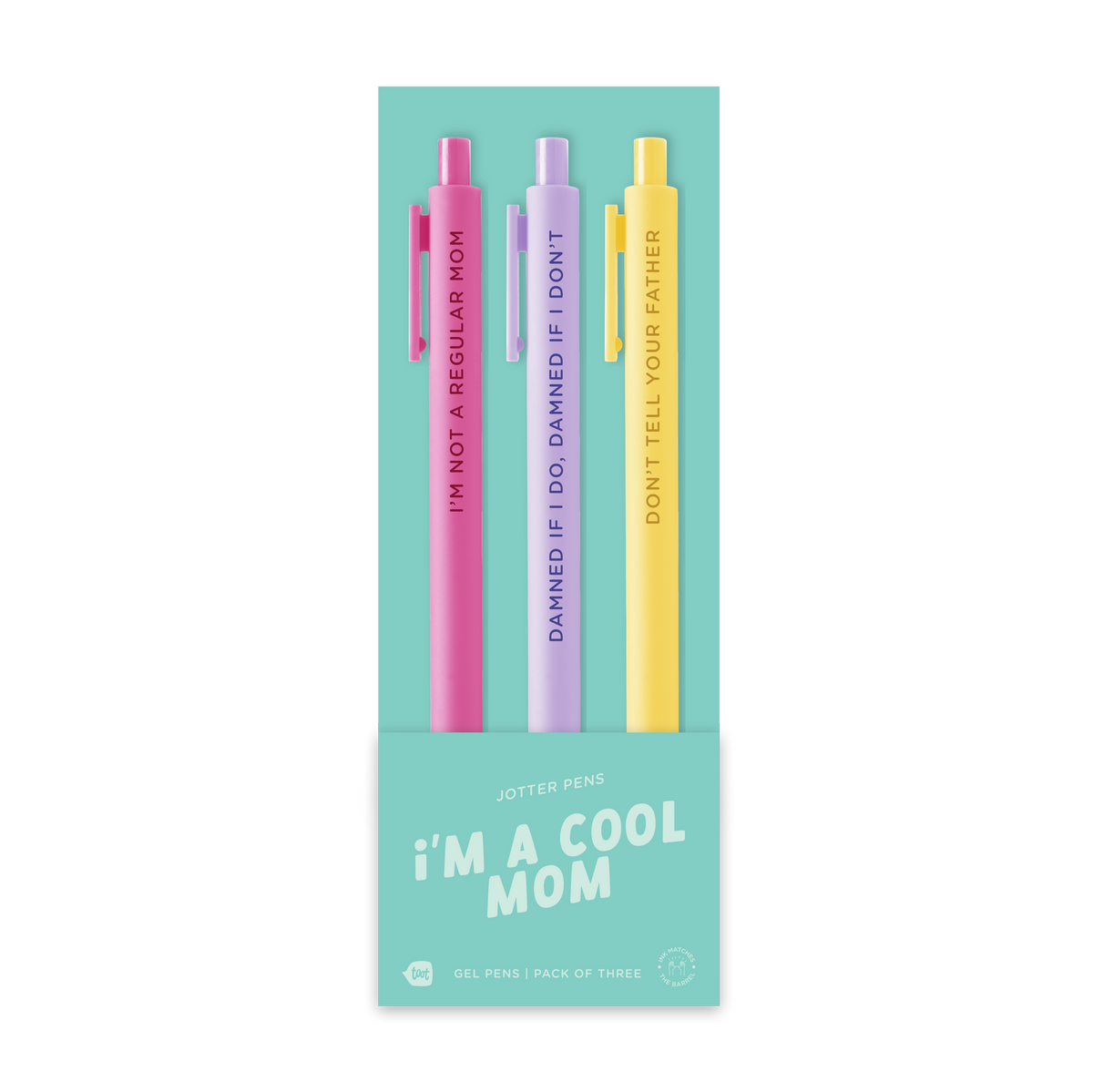 Jotter pen set (3-pack) with pink, lavender, and yellow gel pens in a retail box