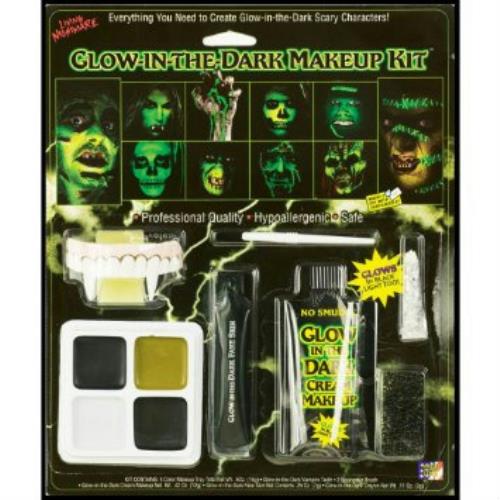 Glow-in-the-dark makeup kit with face paint palette and applicator tools