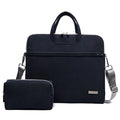 Black PU leather laptop bag with top handle, crossbody strap, and matching front pouch