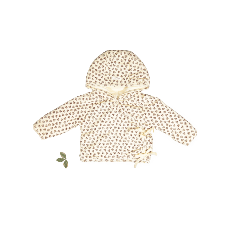 Baby hooded jacket with neutral floral print, full zip and pocket detail