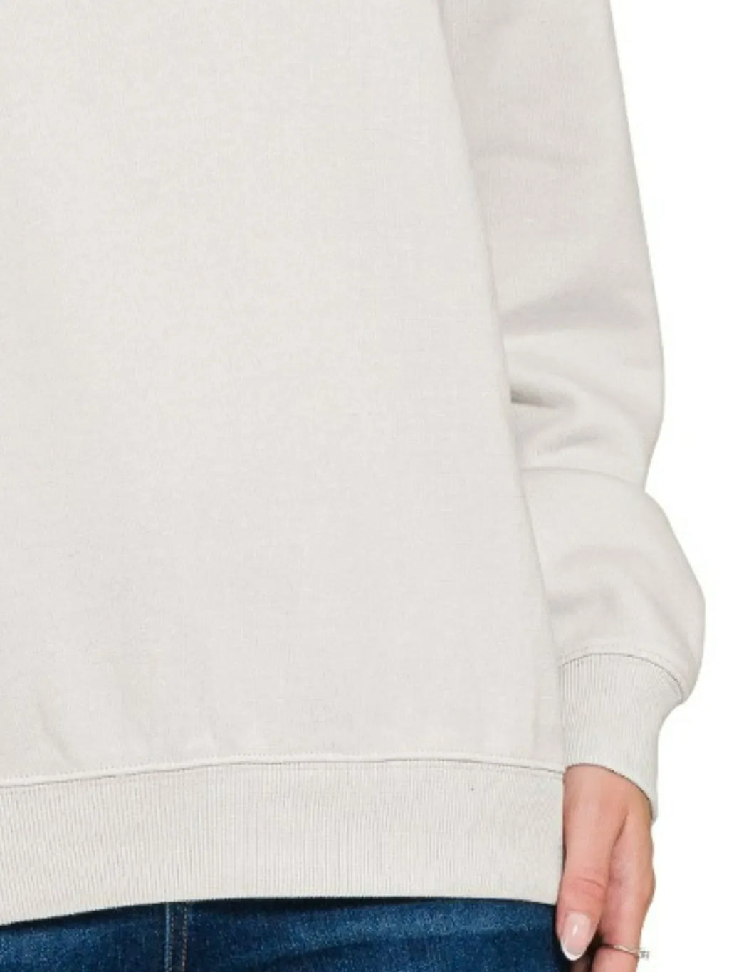 Bone fleece sweatshirt sleeve cuff with ribbed cuff and ribbed hem