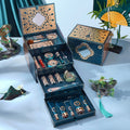 22-piece makeup set with assorted tools and containers in ornate display case