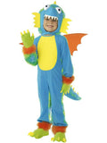 Smiffy's toddler dragon monster costume with wings, blue suit, yellow belly, orange wings