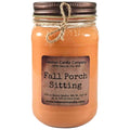 Fall Porch Sitting soy wax candle in amber glass jar with twine tied lid