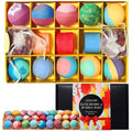 28-piece bath bomb and bubble bar set with colorful bath fizzers in a gift box