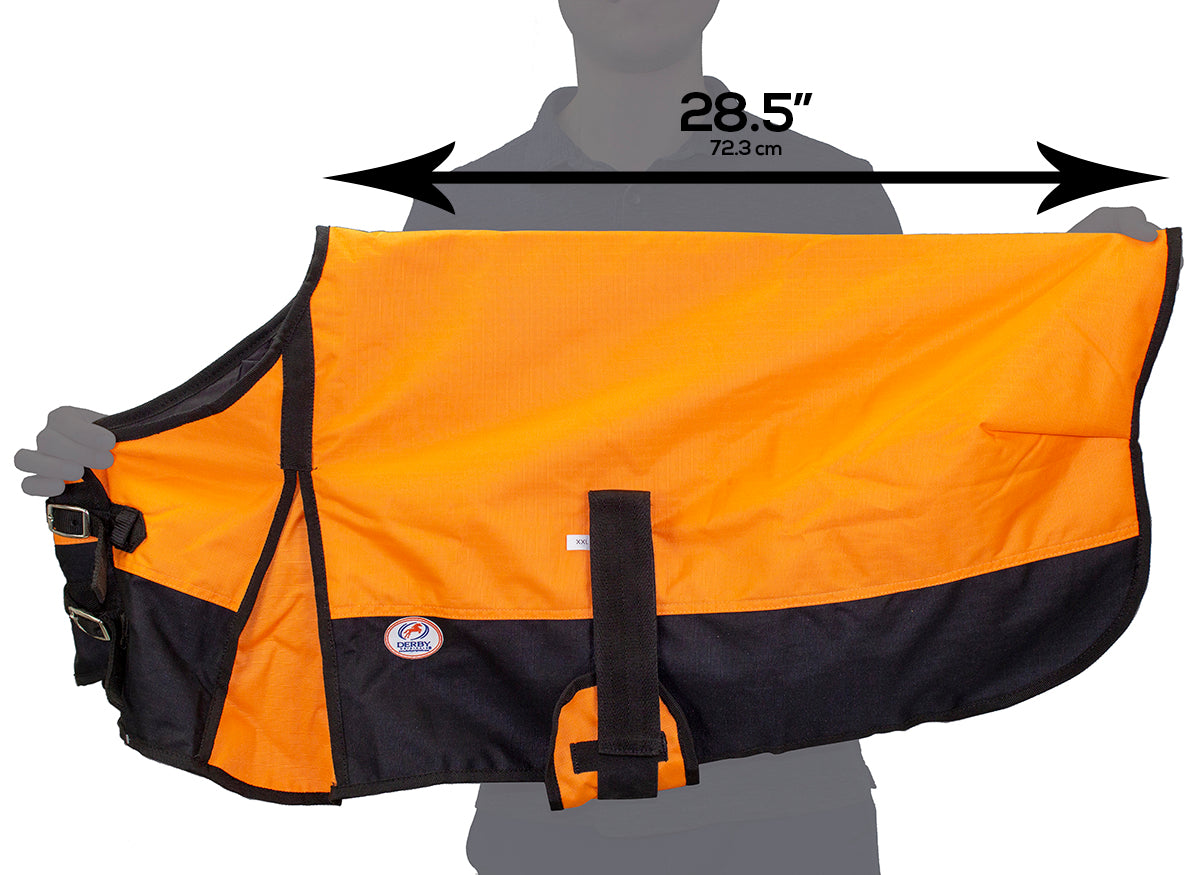 Waterproof winter dog coat, orange and black ripstop, front buckles