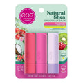 eos Natural Shea smooth lip balm set, three tubes in pink and white, 0.14 oz each