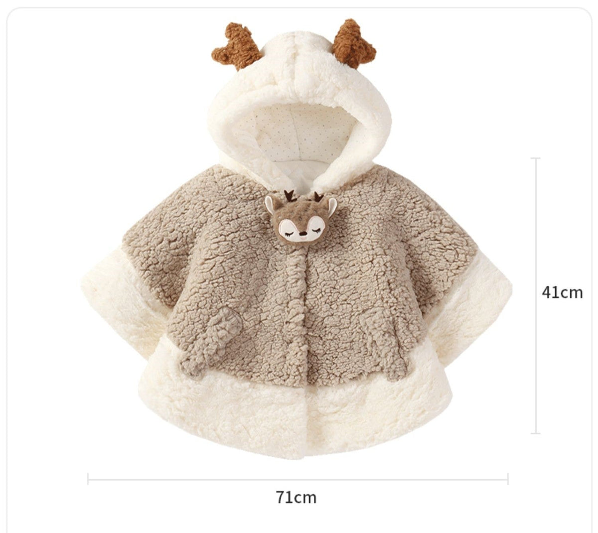 Taupe and cream hooded plush cape with bunny ears hood and rabbit face patch