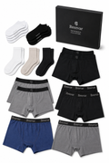 Men's underwear and socks gift box with white/black/gray/blue boxer briefs and crew socks