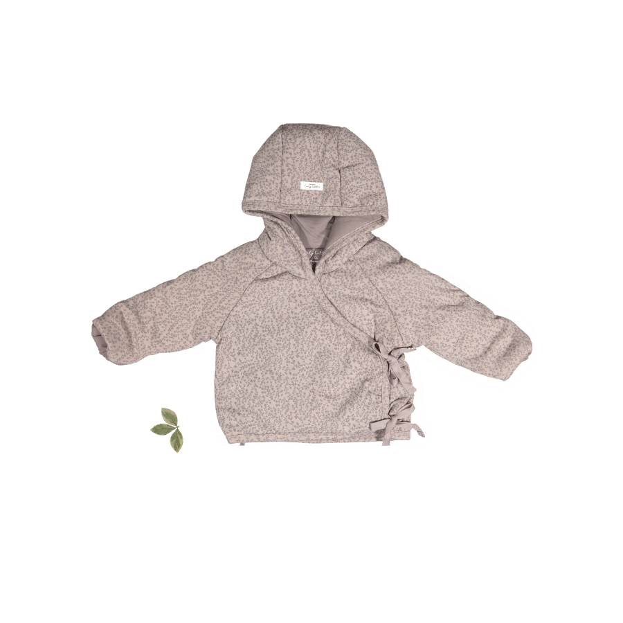 Baby hooded jacket with speckled pattern, long sleeves and button front
