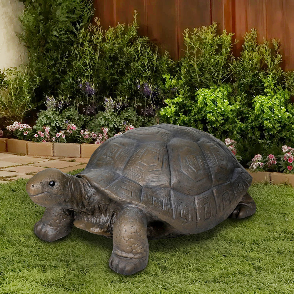 Concrete turtle garden statue, dark gray, textured shell and legs