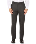 Men's slim-fit dress pants in dark charcoal mini-check, flat front, belt loops