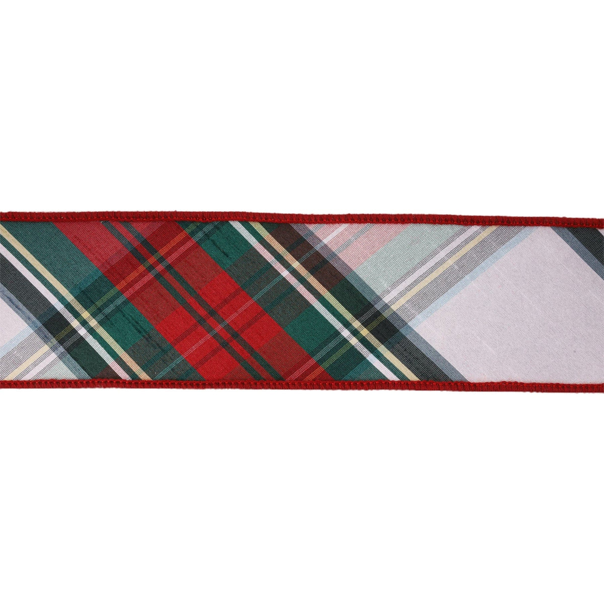 Wired dupioni plaid ribbon, burgundy-red edge trim with green and white grid pattern