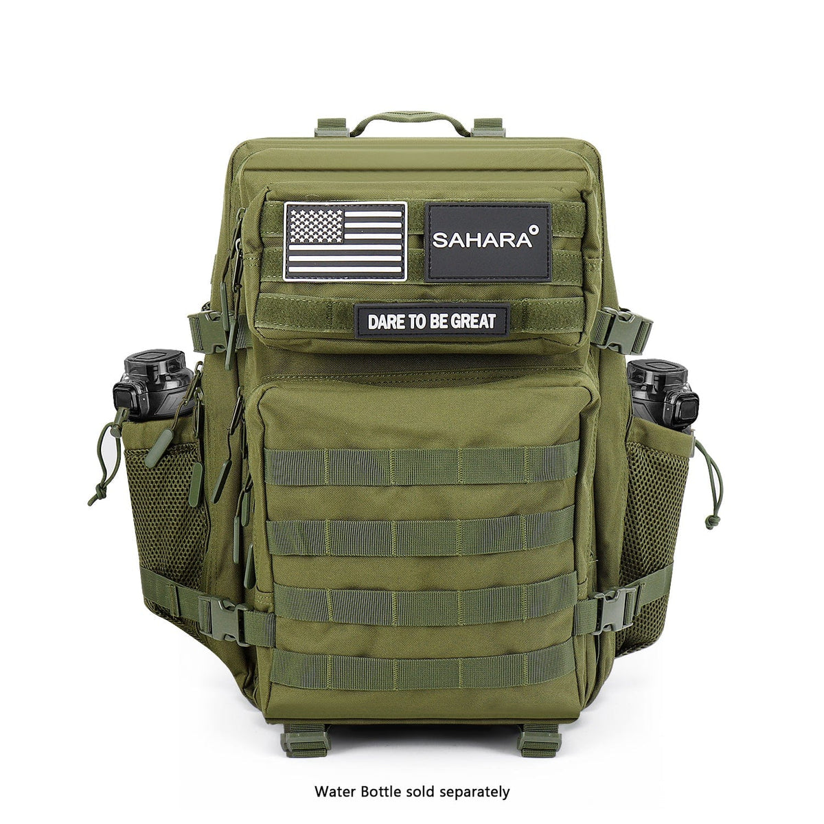 Olive green travel and laptop backpack with front pockets, straps, and top handle