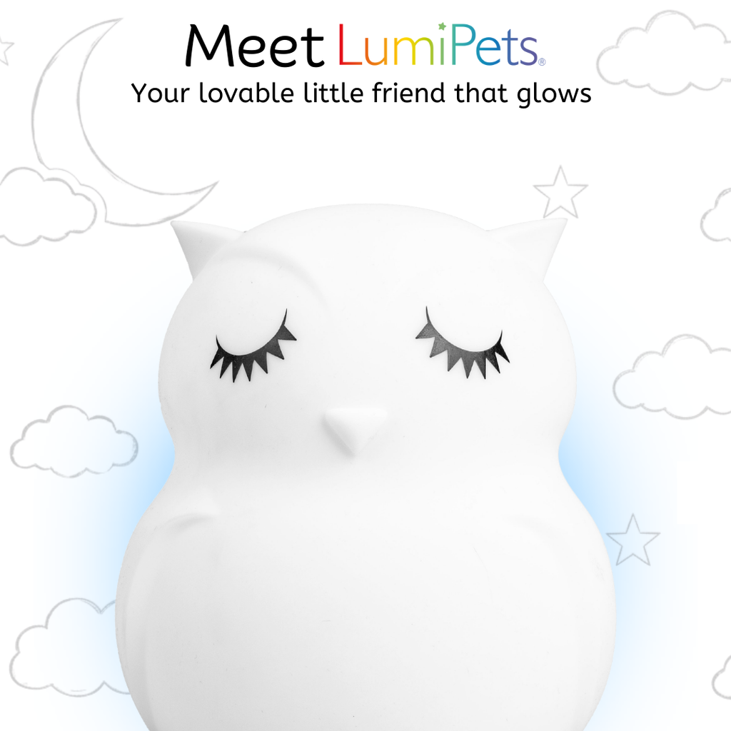 White owl touch night light with closed eyes and small heart-shaped nose