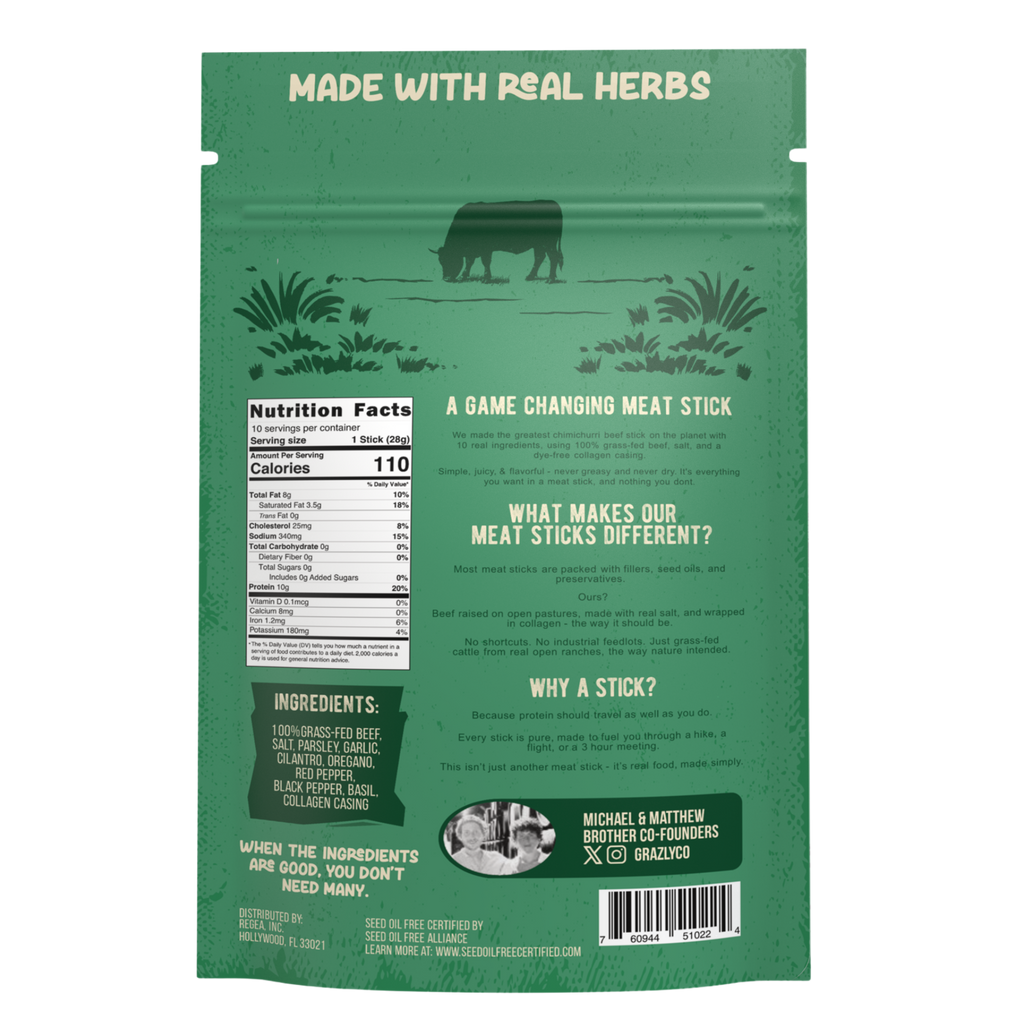 Chimichurri beef meat sticks back-of-pack with nutrition facts and details