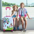 Kids rolling suitcase and backpack set with animal jungle prints and pink accents