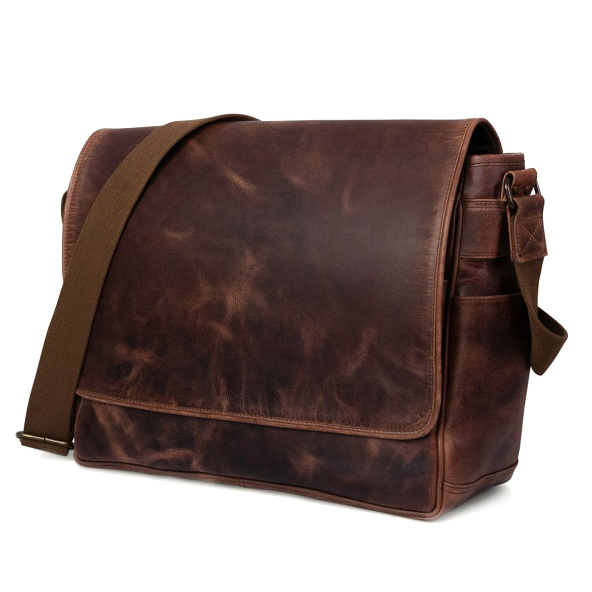 Wilson crossbody bag, brown leather-look with flap closure and side strap pocket