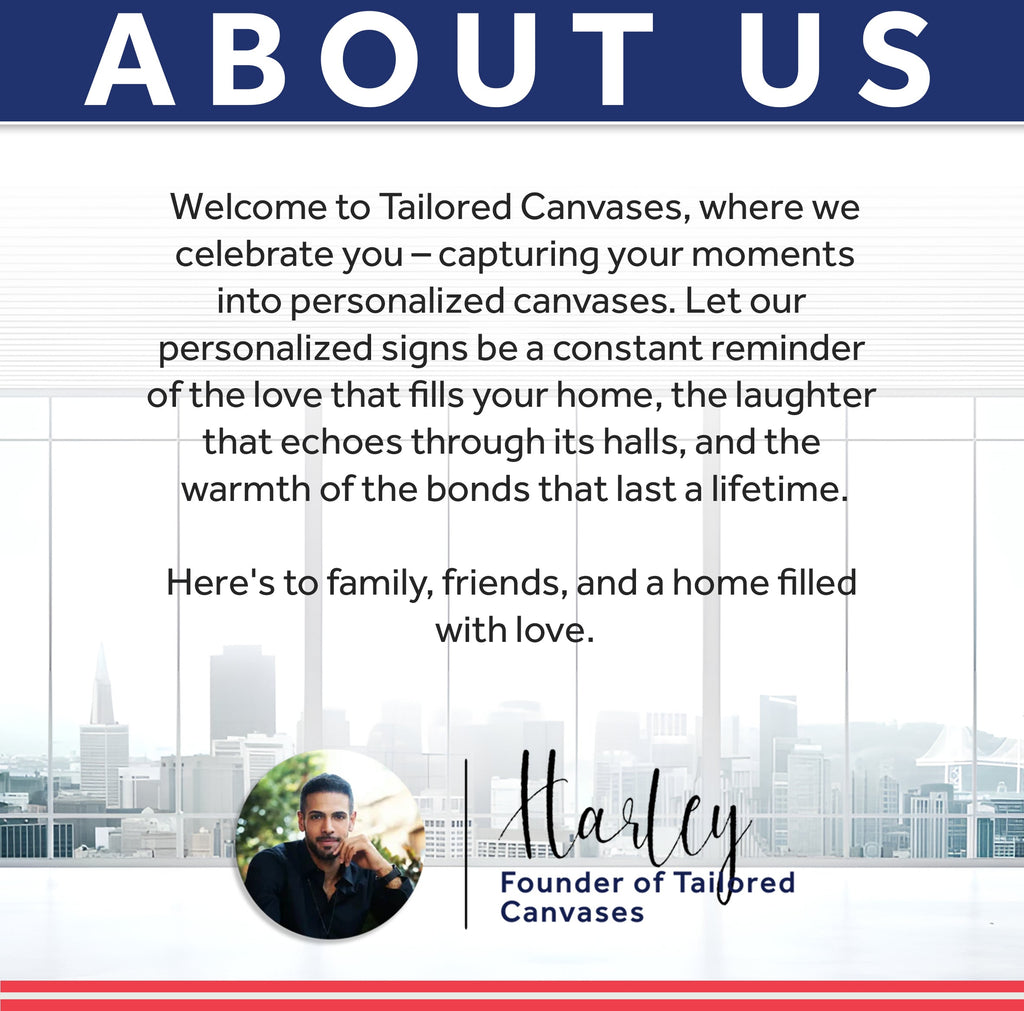 Botanical gold leaf wall art canvas partially visible beneath an about-us panel