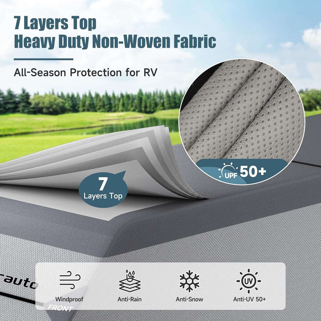Gray heavy-duty non-woven RV cover fabric with layered top texture