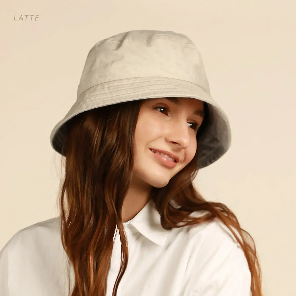 Washed cotton bucket hat with moldable brim, light tan