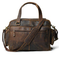 Brown buffalo leather office briefcase with top handle and crossbody strap