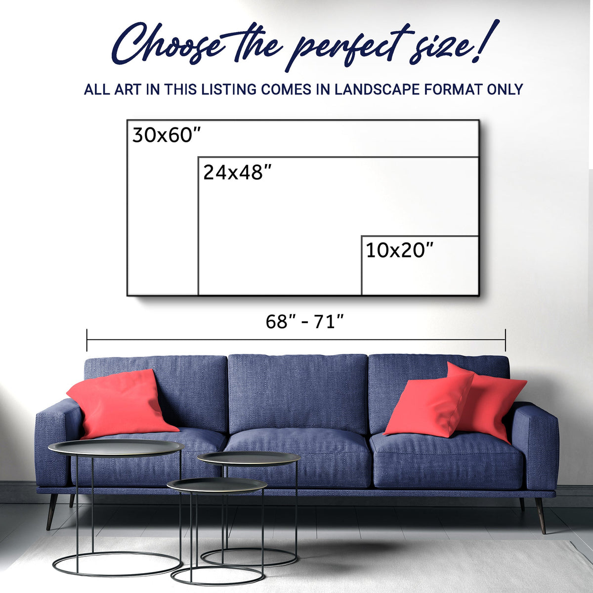 Beige abstract wave wall art landscape canvas with size guide layout