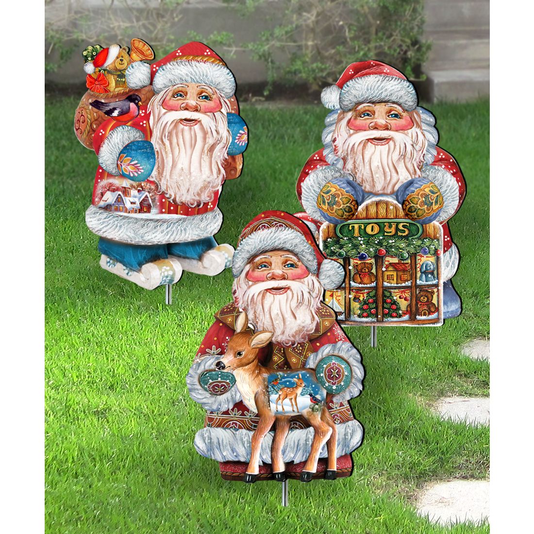 G. DeBrekht holiday outdoor Santa decor set of three painted garden figures