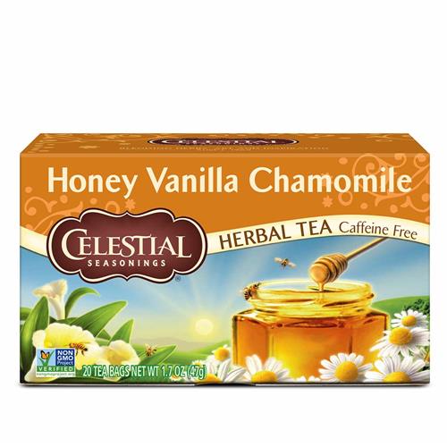 Celestial Seasonings herbal tea box for Honey Vanilla Chamomile, caffeine free