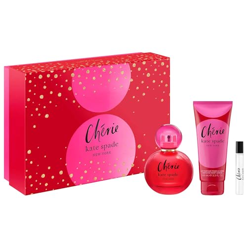 kate spade Cherie Eau de Parfum gift set with box, full-size bottle, lotion tube, travel spray