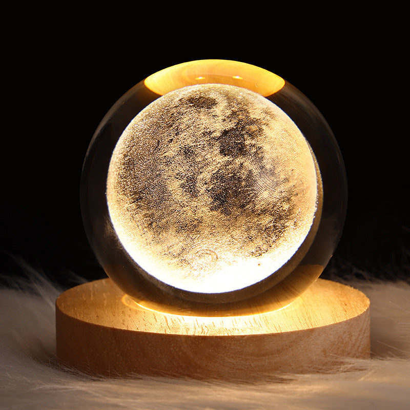 Crystal ball LED night light table lamp with warm moon surface glow in glass