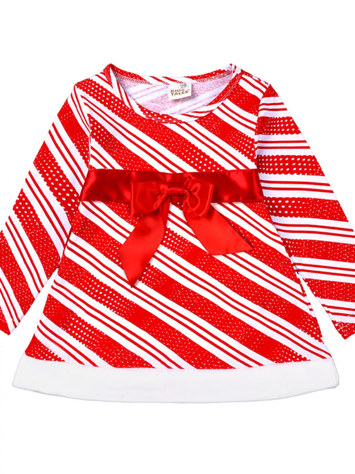 Red and white striped top with large red bow at neckline and white hem