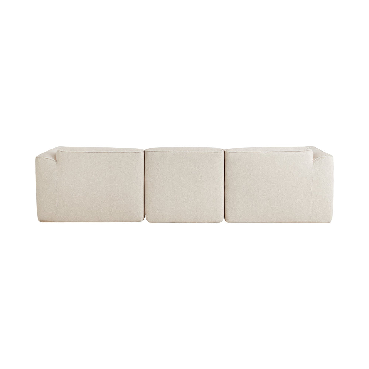 Back view of light beige sectional sofa with cushioned seat sections