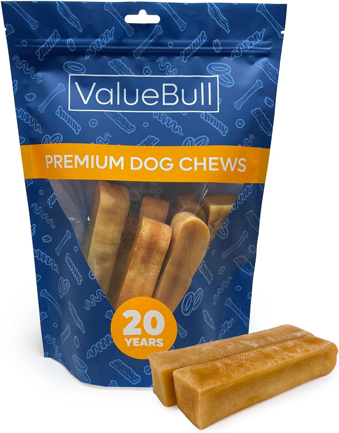 Yak cheese dog chews, X-Large stick size, tan chews in retail bag