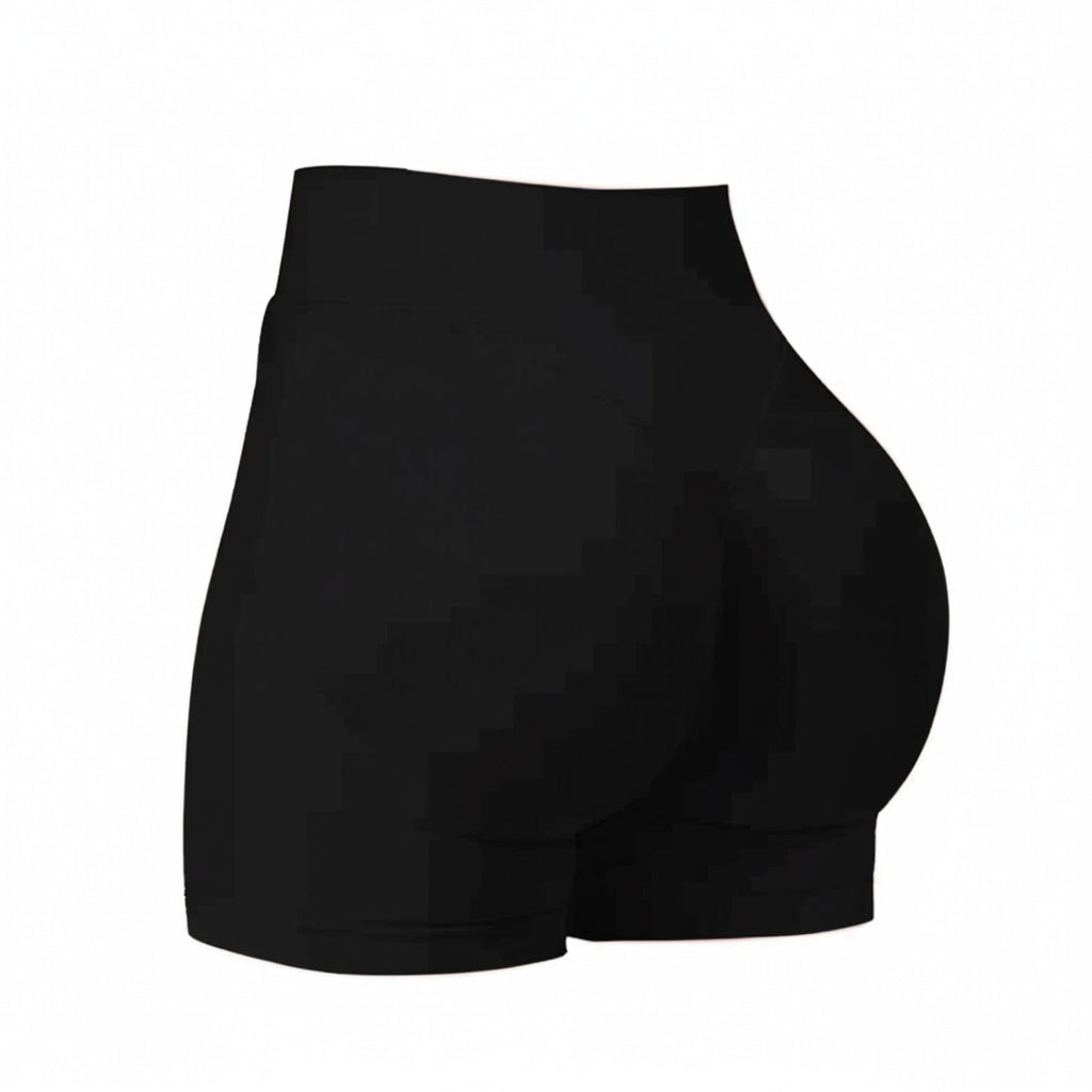 High-waist yoga shorts in black, fitted stretch activewear