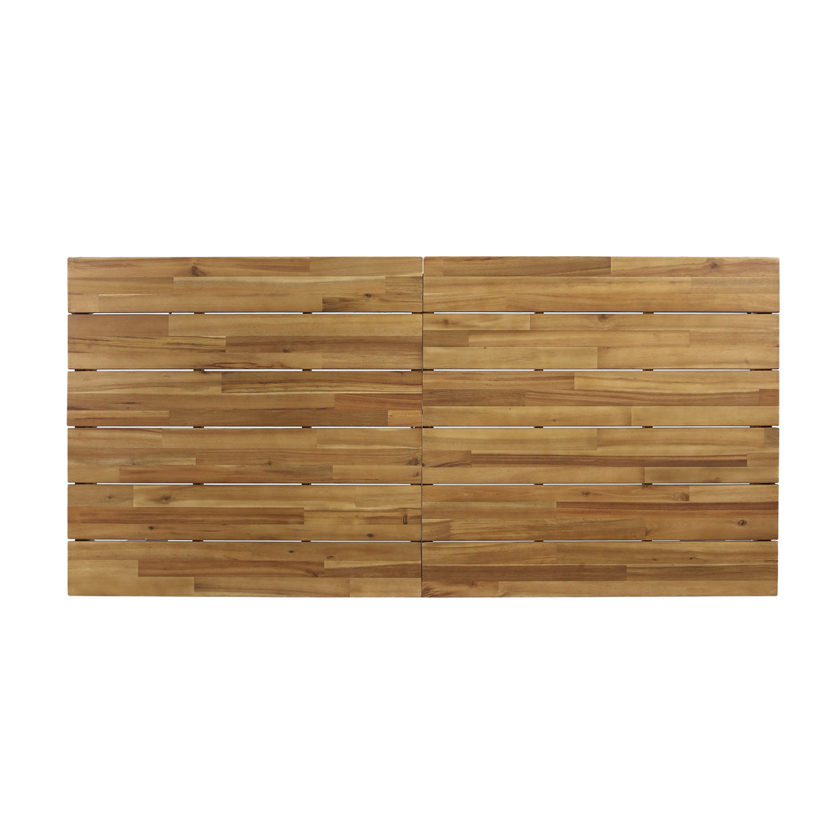 Acacia wood slat tabletop panel with visible seams for a rectangular patio table.