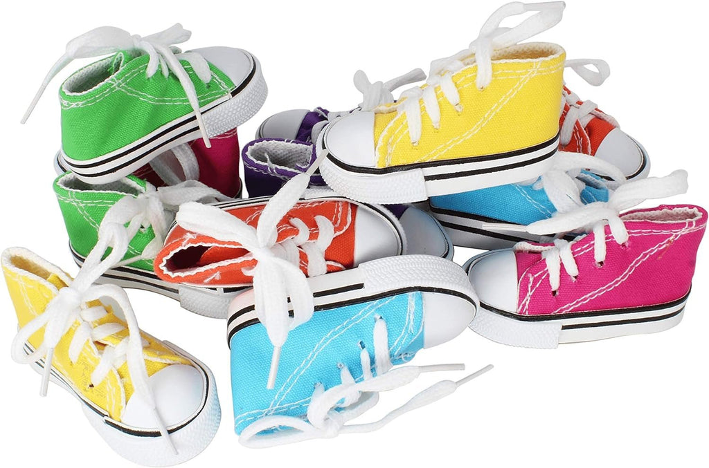 Mini bird sneakers in bright colors with white laces and rubber toe caps