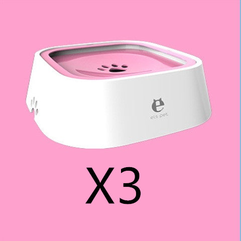Pink interior automatic pet water fountain bowl with paw-print drainage tray
