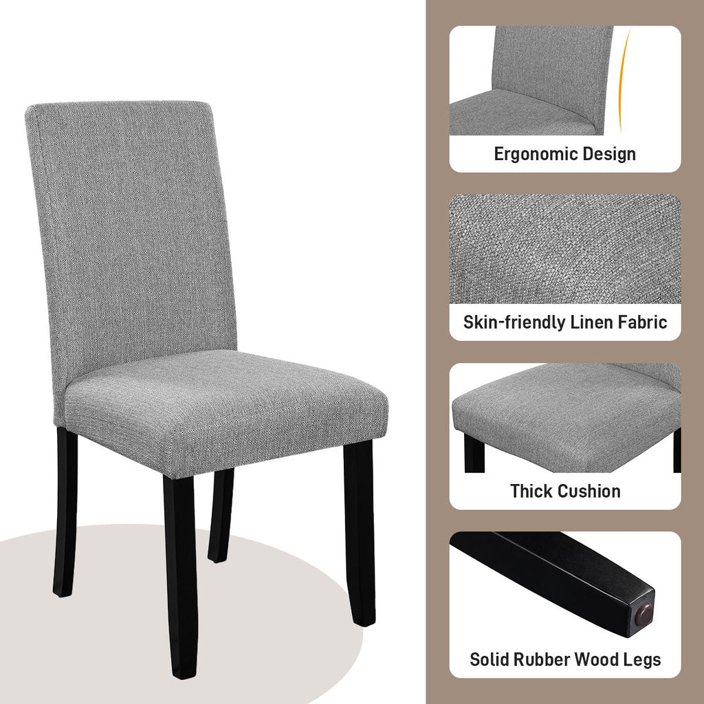 Gray upholstered dining chair with thick cushion and black rubber-wood legs