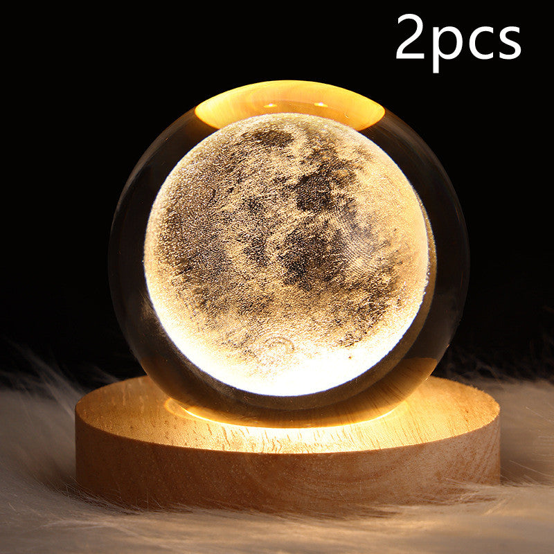 Galaxy crystal ball table lamp with bright full-moon glow inside glass globe