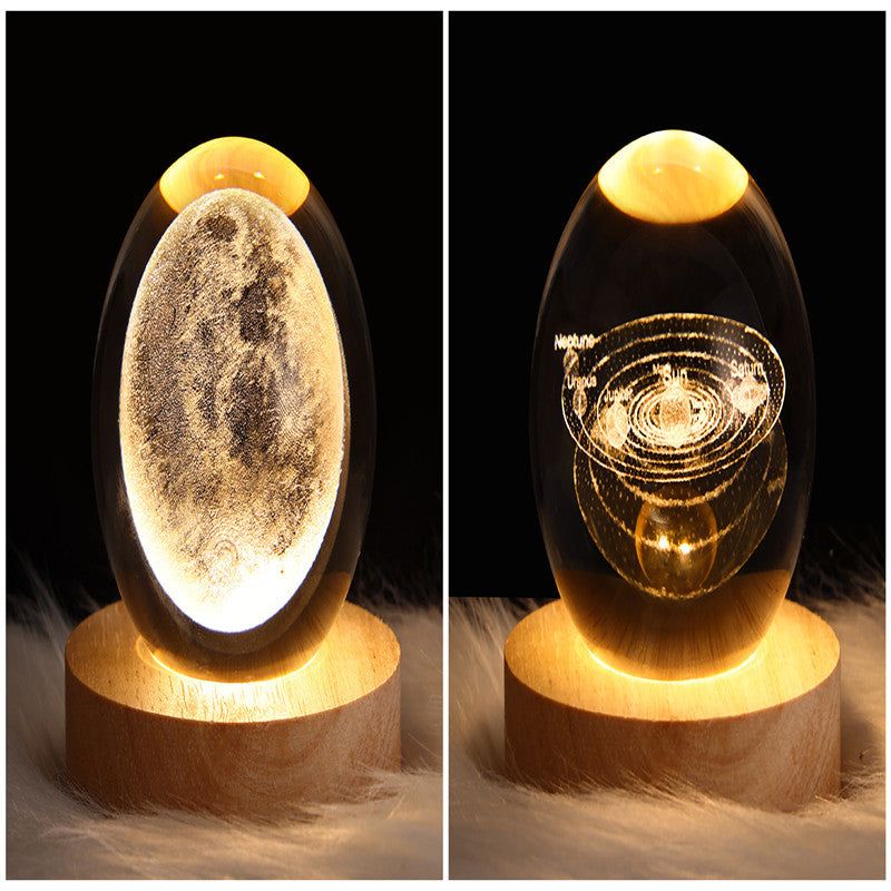 Two galaxy crystal ball table lamps with moon texture and spiral orbit galaxy lights