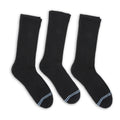 Black crew socks 3-pack with light blue heel and toe stripes