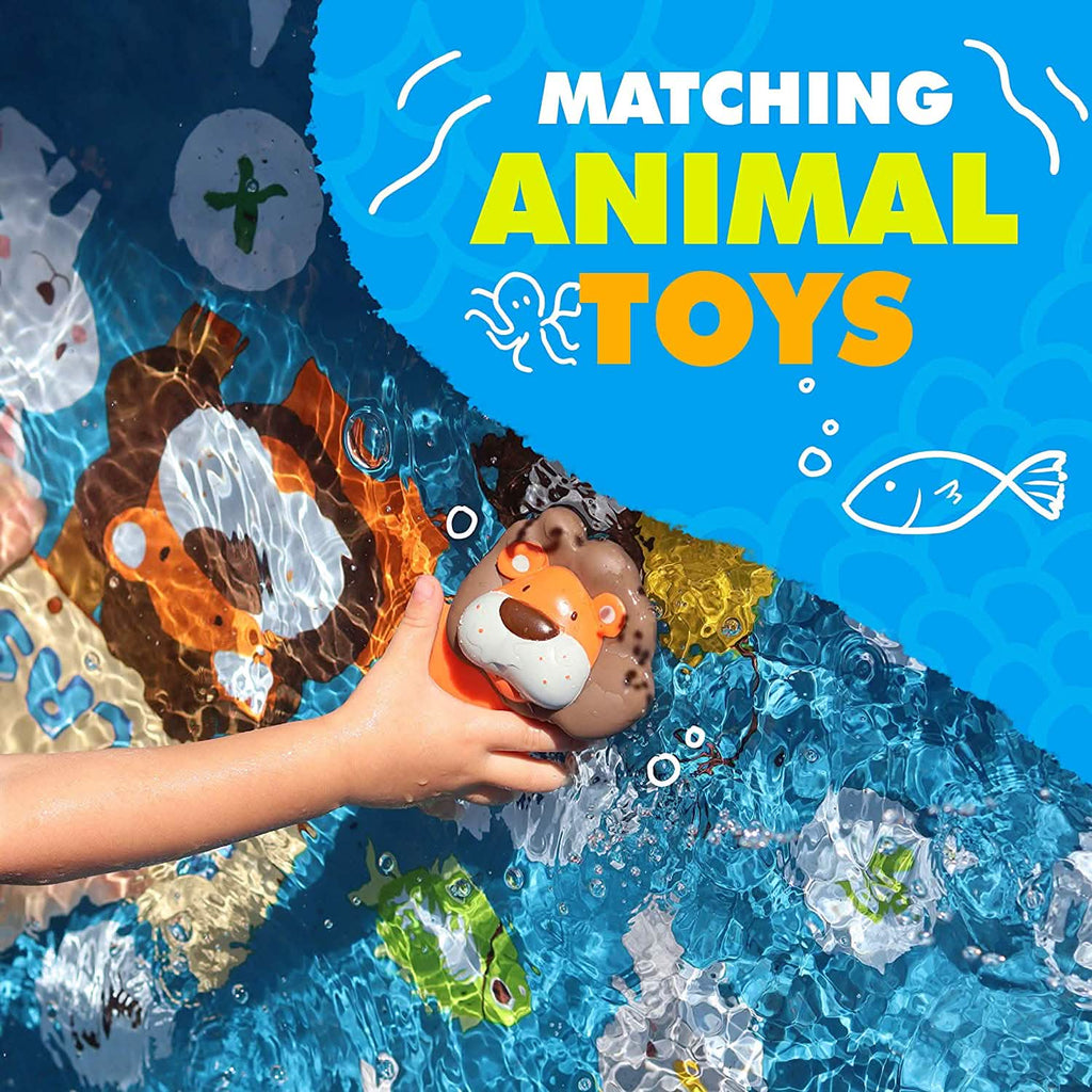 3-in-1 kids splash pad fountain, child holding animal toy in splashing water