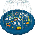 3-in-1 kids splash pad fountain, blue circular play mat with alphabet animal water jets