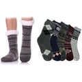 Men's fluffy sherpa slipper socks, assorted patterns and colors, crew length