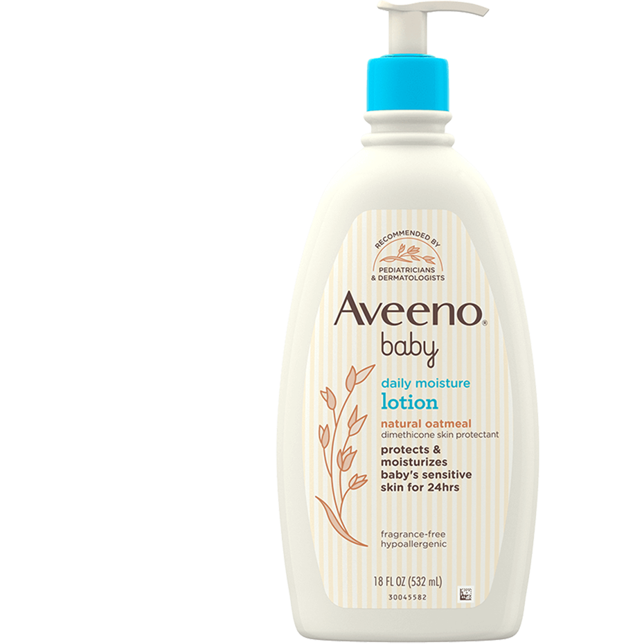 Aveeno baby daily moisture lotion bottle with turquoise pump, 18 fl oz
