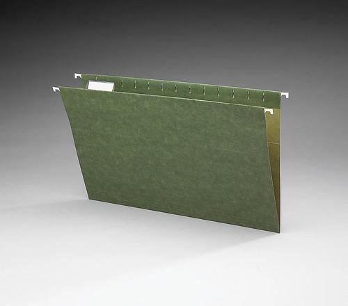 Green legal hanging file folder with adjustable tab cutouts and hanging slots