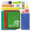 30-piece school supply kit: spiral notebook, folder, pencils, crayons, erasers