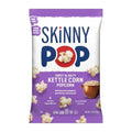 Skinny Pop sweet & salty kettle corn popcorn bag, purple and white front