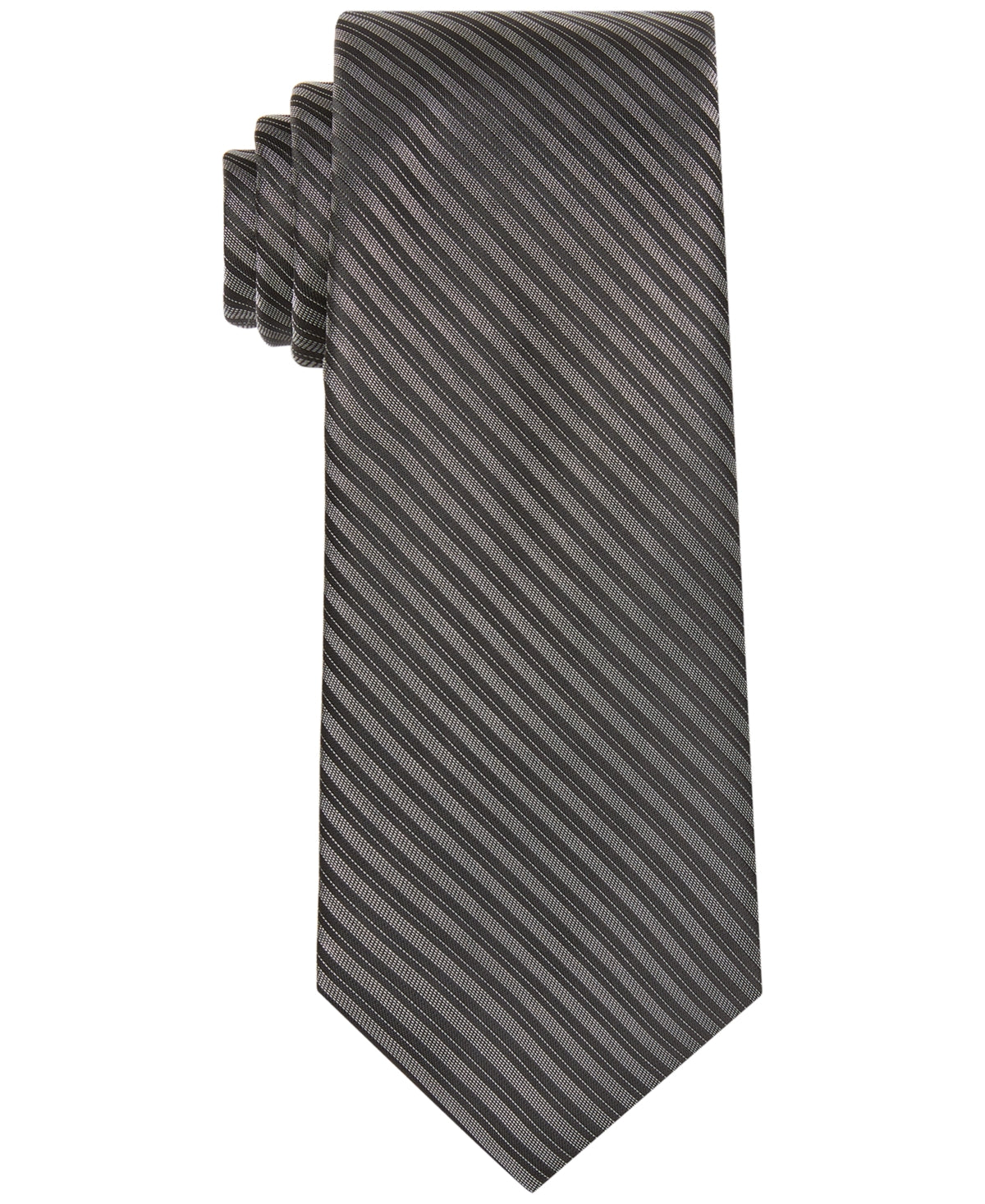 Men's classic tie in dark gray with diagonal stripe pattern